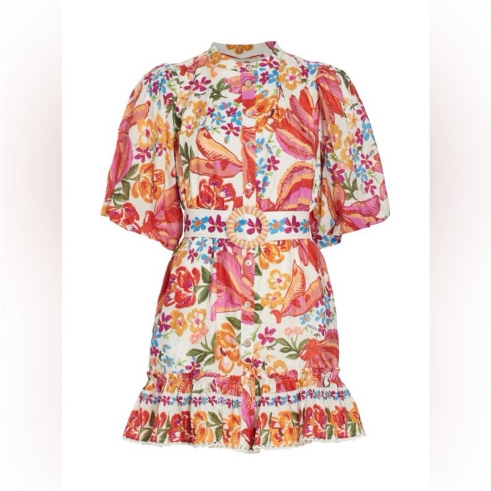 Farm Rio Spring Bananas Puff Sleeve Mini Dress Small - Picture 2 of 10